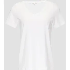 S.Oliver Damen T-Shirt mit V-Ausschnitt, Weiss, 46