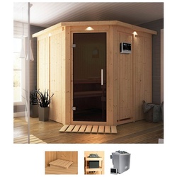 Karibu Sauna Jarla, BxTxH: 210 x 210 x 202 cm, 68 mm, (Set) 9-kW-Bio-Ofen mit externer Steuerung beige