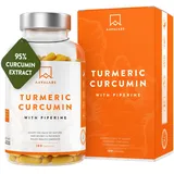 Kurkuma Kapseln mit 95% Curcumin Extrakt und Piperin Extrakt AAVALABS - Curcumin Kapseln Hochdosiert mit Curcuma Pulver und Curcuma Extrakt - 180 Curcuma Kapseln Hochdosiert - Vegan & Laborgeprüft