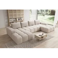Moebelfest Lusso Ecksofa U-Form Couch Creme Teddy-Bouclé - Stoff - Beige