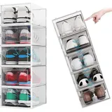 Famanu Schuhboxen Set 10 Stück - Stapelbare Aufbewahrungsboxen für Schuhe bis Größe 45 - Transparent