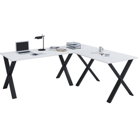 VCM Eck-Schreibtisch Lona Schreibtisch weiß rechteckig, X-Fuß-Gestell schwarz 220,0 x 80,0 cm