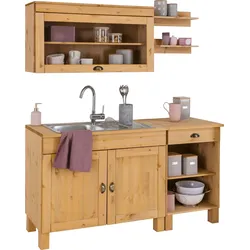 Pantryküche HOME AFFAIRE "Oslo", beige (front: natur gebeizt, gewachst, korpus: natur gebeizt, gewachst, arbeitsplatte: natur gebeizt, gewachst), B:150cm T:50cm, Komplettküchen-Sets, Breite 150 cm, ohne E-Geräte