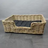 Hundekorb mit Kissen Haustierkorb Hundekörbchen Rattan, grau - 65x55x22 cm