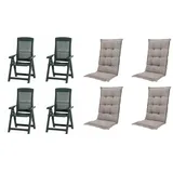 PROGARDEN Tampa Klappsessel 60 x 61 x 109 cm grün 4 St. inkl. 4 x Auflagen taupe