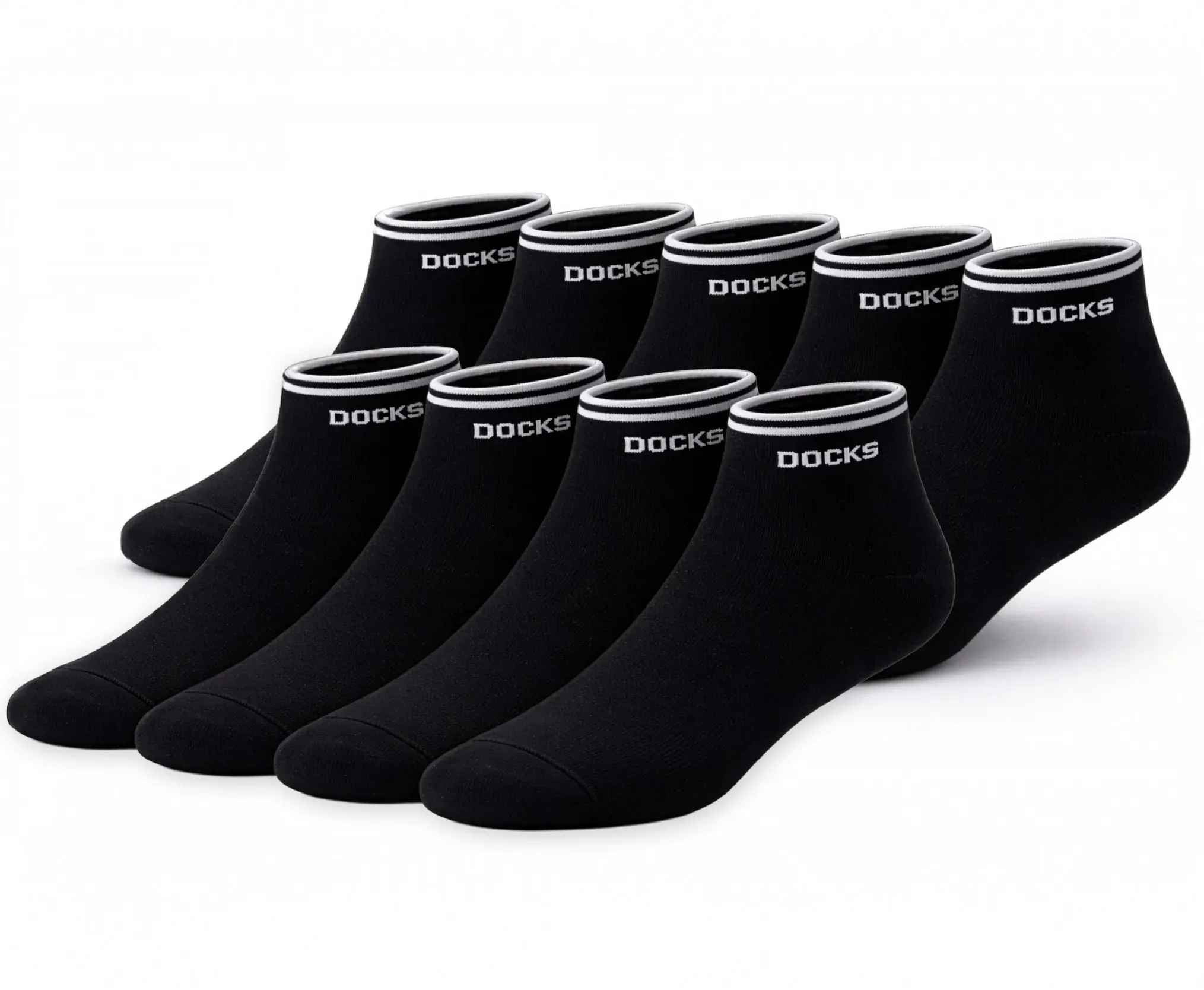 9er Pack DOCKS Sneaker Socken Baumwolle Atmungsaktive Damen&Herren schwarz 35-38