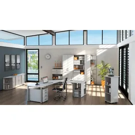 Geramöbel Flex Schreibtisch lichtgrau, silber L-Form, 5-Fuß-Gestell silber 216,6 x 113,0 cm
