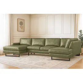 Home Affaire Wohnlandschaft HOME AFFAIRE "Pinto, 350 cm, U-Form, XXL, mit Ottomanen", grün, B:350cm H:85cm T:206cm, Luxus-Microfaser in Lederoptik (100% Polyester);Cord (92% Polyester, 8% Polyamide), Sofas, Wohnlandschaft, Cord, Chenille, Lederoptik, mit Keder,