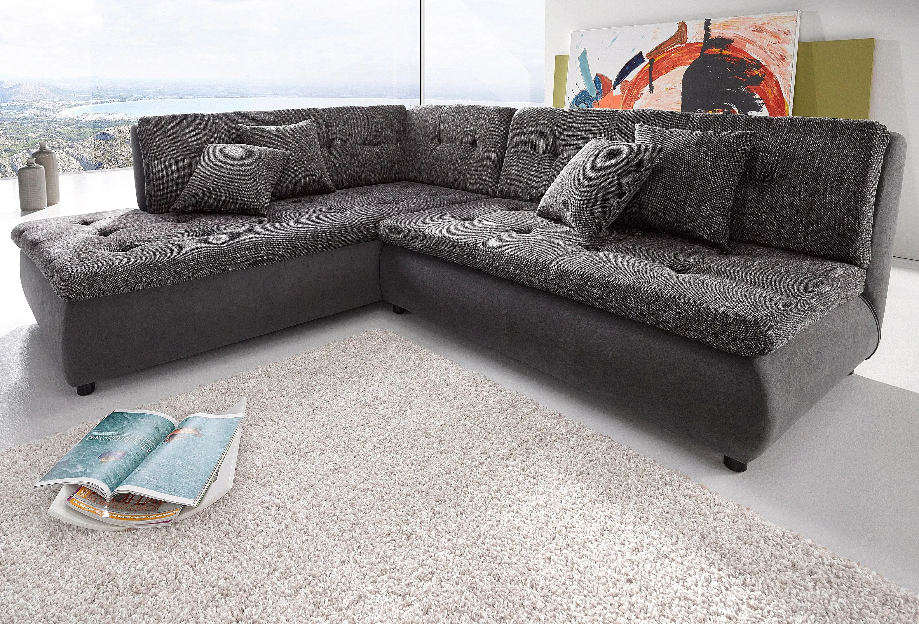 Trends by HG Ecksofa »Pool L-Form«, wahlweise mit Bettfunktion, frei im Raum stellbar Trends by HG anthrazit/pepper