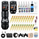 Drahtlose Maschine Set mit 2 Stück 2200mAh Batterie 7 Einstellbare Hublänge LIUMATE Kabellose Rotation Stift mit 20 Stück Nadeln 11 Tinte Komplette Zubehörteile für Künstler und Anfänger