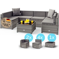 CASARIA® Gartenmöbel Set Polyrattan 5 Personen Wetterfest Tisch 5mm Sicherheitsglas Lounge Outdoor Terrasse Eck Sofa Sitzauflagen, Farbe:grau/ant...