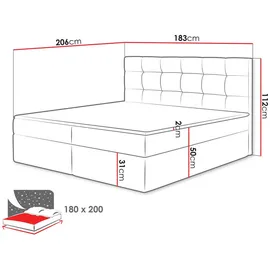 Mirjan24 Boxbett, Weiß, Holzwerkstoff, H3, Rechteckig, 180x200 cm, Schlafzimmer, Betten, Boxspringbetten