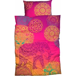 Bettwäsche SISTER S. "Noida", bunt (pink), B/L: 155cm x 220cm, , Renforcé, B/L: 80cm x 80cm, Renforcu00e9, Obermaterial: 100% Baumwolle, Bettwäsche, mit farbenfrohen Mandalas