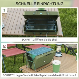 Outsunny Tischgrill im Koffersystem grün 47L x 30B x 28H cm