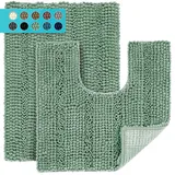 JARITTO Badezimmerteppich Set 2 Teilig rutschfest für Badewanne, Dusche und Badezimmer & Wc Vorleger mit Ausschnitt U-Förmige Waschbar Mikrofaser Saugfähig - 43 x 61 cm + 51 x 51 cm (Blassgrün)
