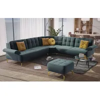 sit&more Ecksofa »Orient 1 V L-Form«, inkl. 4 Zierkissen mit Strass-Stein, goldfarbene Metallfüße grün