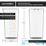 Arendo Messbecher 600ml ideal für elektrische Handmixer und Handrührer, Skalierung für Milliliter und Unzen, Transparent