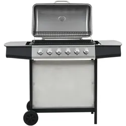 vidaXL Gasgrill mit 6 Flammen Edelstahl Silbern