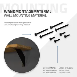 ML-Design Regalhalterung 2er Set 15 cm Schwarz, Metall, dreieckige Regalwinkel, schwebende Wandhalterung 90°, Wandkonsole Wandregal Regalstütze