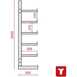 Stier Kragarmregal einseitig 2 Felder mit 5 Ebenen 2600x2000x500mm