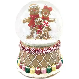 Ellug Schneekugel mit Lebkuchenfiguren als Spieluhr und bunt verziertem Sockel mit Musik, Licht und Schneeantrieb, batteriebetrieben, Kugeldurchmesser: 1...