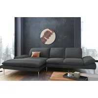 Ecksofa W.SCHILLIG "enjoy&MORE, Designsofa, bequem, zeitlos und elegant, L-Form", schwarz (schwarz z59), B:340cm H:87cm T:185cm, Chenille-Flachgewebe R66 (85% Polyester, 15% Nylon), Longlife Xtra-Leder Z59: Glattleder mit modischer Prägung. Hautstärke 0, 9 - 1, 1 mm, Stoff S37 (100% Polyester), Sofas, mit Sitztiefenverstellung, Füße Chrom glänzend, Breite 340 cm