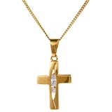 HOPLO Kreuzanhänger Anhänger Kreuz mit weißem Zirkonia mit Kette 1,1 mm 333-8 Karat Gold, Made in Germany 40 cm