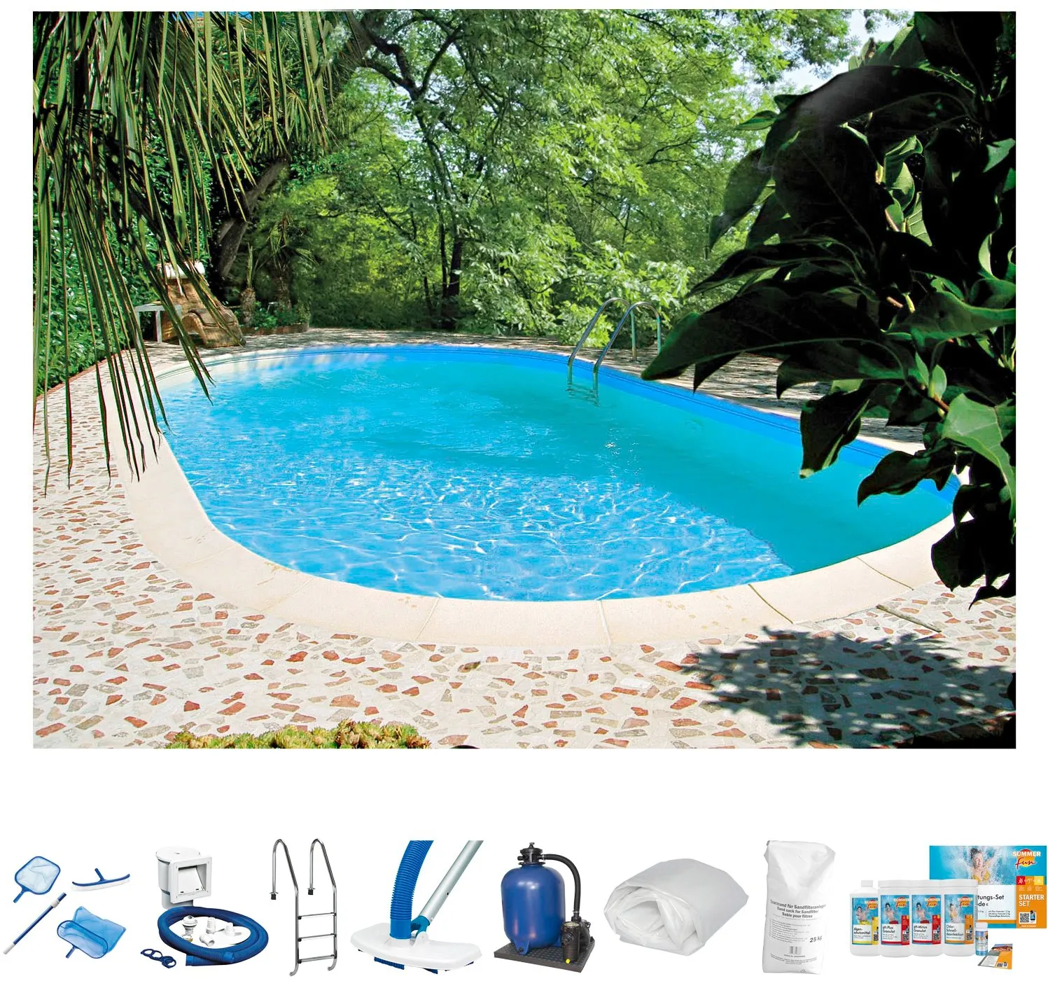 Ovalpool CLEAR POOL "TAHITI" Schwimmbecken Gr. B/H/L: Breite 400cm x Höhe 150cm x Länge 800cm, 37000 l, weiß 800x400x150 cm