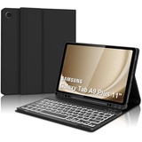 Tastatur für Samsung Galaxy Tab A9 Plus 11", Hülle mit Tastatur für Samsung Tab A9+ 2023, Bluetooth 7-Farbige Beleuchtung Magnetisch Abnehmbarer QWERTZ Layout Tastatur Galaxy Tab A9 Plus, Schwarz