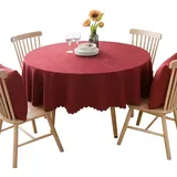 BHOMTY Runde Tischdecke aus Baumwolle und Leinen, schmutzabweisend, geeignet für Esstische, Couchtische, Balkone und Gärten Rot, Durchmesser 120 cm