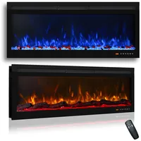 Mystflame BI42R - Elektrischer Wandkamin, Ofen mit 13 Flammenfarben und Unterlicht, Brennstoffbett aus Holz und Glas, Thermostat 750/1500 W, Fernbedienung und Touchscreen