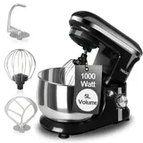 7MAGIC Küchenmaschine, Knetmaschine mit 5L Schüssel, 1000W Profi Küchenmaschine mit Knethaken und Schneebesen, Universal Küchenmaschine mit 6 S... - Schwarz