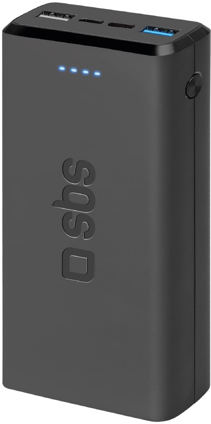 SBS Power Bank Ladegerät 20000 mAh, 1 x 10W USB-A Port und 1 x 5W, 1 x 10W USB-C, schlank, leicht, lädt bis zu 8 mal Smartphone und 4 mal Tablet