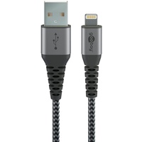 Wentronic Lightning auf USB-A Textilkabel mit Metallsteckern grau/silber (49268)