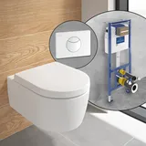 Villeroy & Boch Embrace Wand-WC, Komplett-SET, mit Vorwandelement und ViConnect 100S Betätigungsplatte,