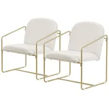ML-Design – Relaxsessel 2er Set – Beige, Stoff | goldenes Stahlgestell, Armlehne & Rückenlehne, gepolstert