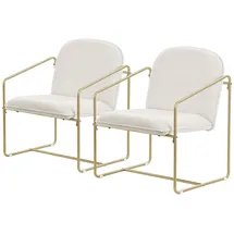 ML-Design – Relaxsessel 2er Set – Beige, Stoff | goldenes Stahlgestell, Armlehne & Rückenlehne, gepolstert