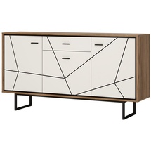 Lomadox Sideboard Beistellschrank Anrichte Wohnzimmer (167x90,5x40 cm) in Catania Eiche Nb. mit schwarz und weiß Hochglanz Kufengestell