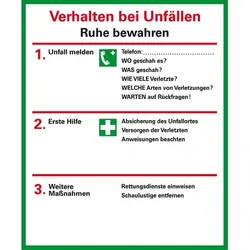 Dreifke® Verhaltensregeln Verhalten bei Unfällen, ISO 7010, Folie, selbstklebend, 95x115mm