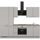 Nobilia Küchenzeile ""Touch II"", grau (front: lacklaminat steingrau supermatt, korpus: steingrau, arbeitsplatte: eiche havanna nachbildung), B:270,3cm H:216,6cm T:60cm, Komplettküchen-Sets, vormontiert, Ausrichtung wählbar, Breite 270 cm, wahlw. mit E-Geräten