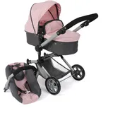 Bayer Chic 2000 - Puppenwagen Linus, 3in1 Kombipuppenwagen für Kinder von 4 bis 8 Jahren, Puppenwagen-Set, Melange dunkelgrau, rosa