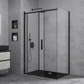 doporro Eckdusche mit Schiebetür 80 x 120 cm schwarz Klarglas Duschwanne