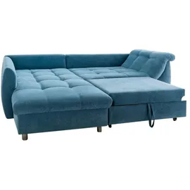 luma-home Ecksofa Schlafcouch Polsterecke L-Garnitur Bettkasten mit Ottomane links, in Blau, / 17102 - Blau
