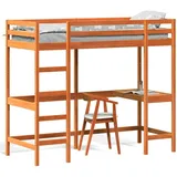vidaXL Hochbett mit Schreibtisch Wachsbraun 80x200cm Massivholz Kiefer
