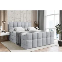 altdecor Boxspringbett mit Matratze und Lattenrost - RICAR -Z KING - 160x200 cm - Grau Monolith - Topper, Fußteil, Polsterbett mit Bettkasten, Bet... - Hellgrau