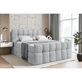 altdecor Boxspringbett mit Matratze und Lattenrost - RICAR -Z KING - 160x200 cm - Grau Monolith - Topper, Fußteil, Polsterbett mit Bettkasten, Bet... - Hellgrau