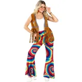 Fun Shack Hippie Kostüm Damen, Hippie Hose Damen, 70er Jahre Outfit Frauen, Flower Power Hose, Halloween Kostüm Frauen, Karvenal Kostum, Fasching, L
