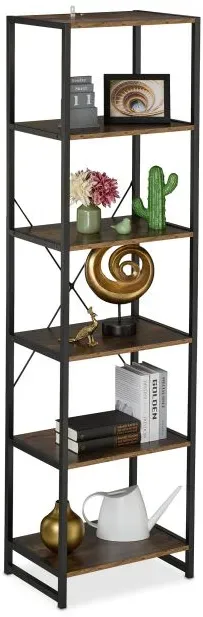Relaxdays Standregal mit 6 Ebenen Dunkelbraun,Schwarz