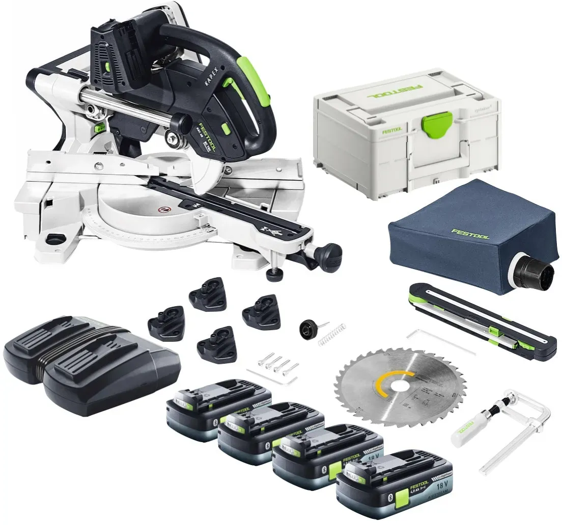 Festool KSC 60 EB-Basic KAPEX Akku Kapp Zugsäge 18 V / 36 V 216 mm Brushless + 4x Akku 4,0 Ah + Ladegerät + Systainer