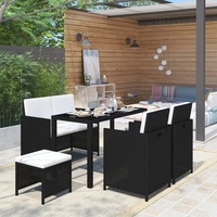 vidaXL Garten-Essgruppe mit Auflagen Polyrattan 6-tlg. schwarz